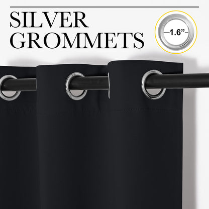 NICETOWN Patio Blackout Curtain Shades, 2 Panels, 55 inches x 110 inches, Black, Summer Home Decoration Thermal Insulated Grommet Blackout Draperies/Drapes for Kitchen