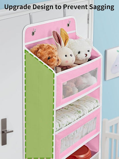 JARLINK Over The Door Organizer - 5 Shelf Hanging Storage with 5 Large Pockets | Anti-Tilt Design, Pink