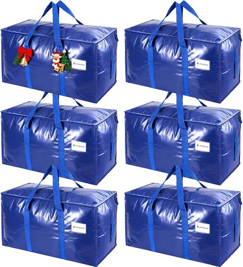 KYODOLED 6 Pack Heavy Duty Blue Moving Bags - Sturdy Storage Totes with Zipper & Handles for College Students