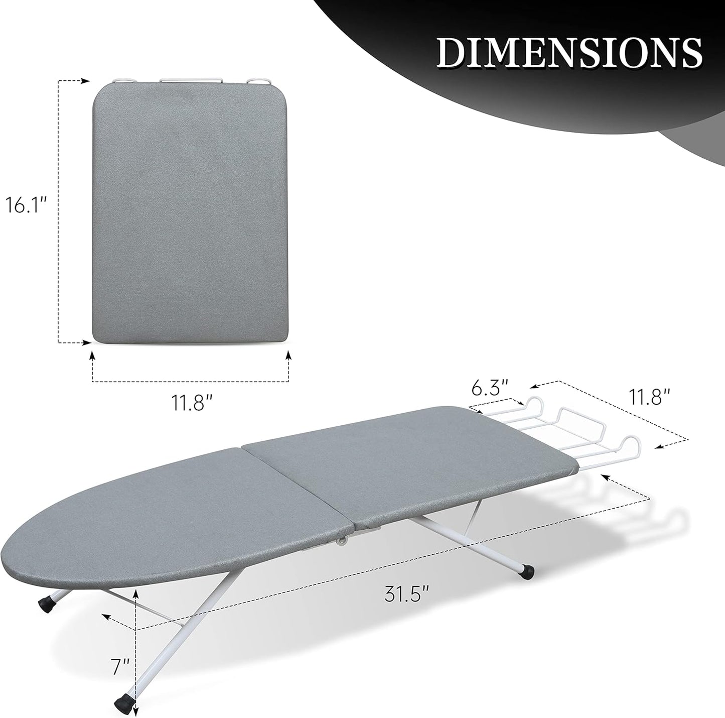 ZOES HOMEWARE Portable Ironing Board - Foldable Tabletop Design with Heat Resistant Cover | 31.5"x11.8"x7", Grey