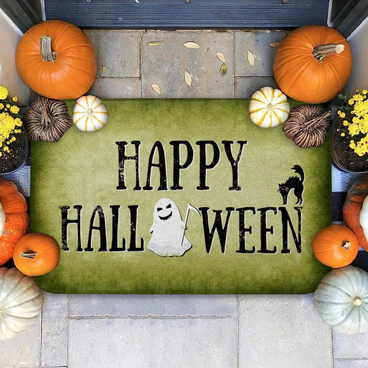 Asamour Happy Halloween Bath Tub Mat Black Green Ghost Soft Plush Ultra Absorbent Bathroom Decor Halloween Welcome Entrance Mats Kitchen Rugs Non-Slip Back for Outdoor Indoor, 17.5 x 29.5 Inch