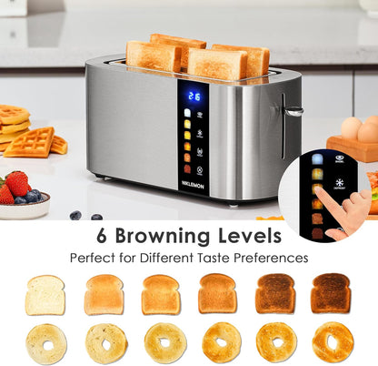 NIKLEMON Stainless Steel 4-Slice Toaster - LED Display, Extra Wide Slots, Touch Buttons, 1300W