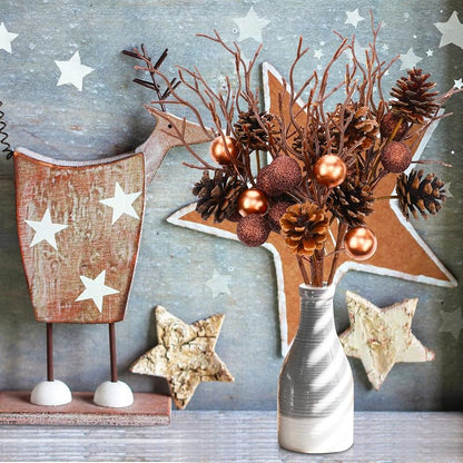 18 Pack Christmas Pinecone Picks - 14.5 Inch Rustic Bronze & Brown Branches (Variation 18)