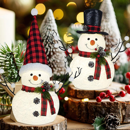 Skiennix Christmas Table Decorations - 14" Lighted Plush Snowmen & Trees | Battery Operated Ornaments