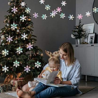 Panduola Iridescent Holographic Snowflake Garland - 6pcs Winter Wonderland Party Decorations