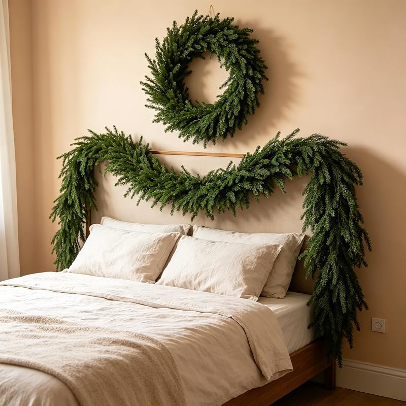 2 Pcs 9 Ft Norfolk Pine Garlands - Real Touch Artificial greenery, indoor/outdoor