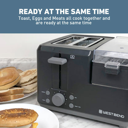 West Bend 78500 Breakfast Station, 2-Slice Toaster with Removable Meat and Vegetable Warming Tray and Egg Cooker/Poacher, Black