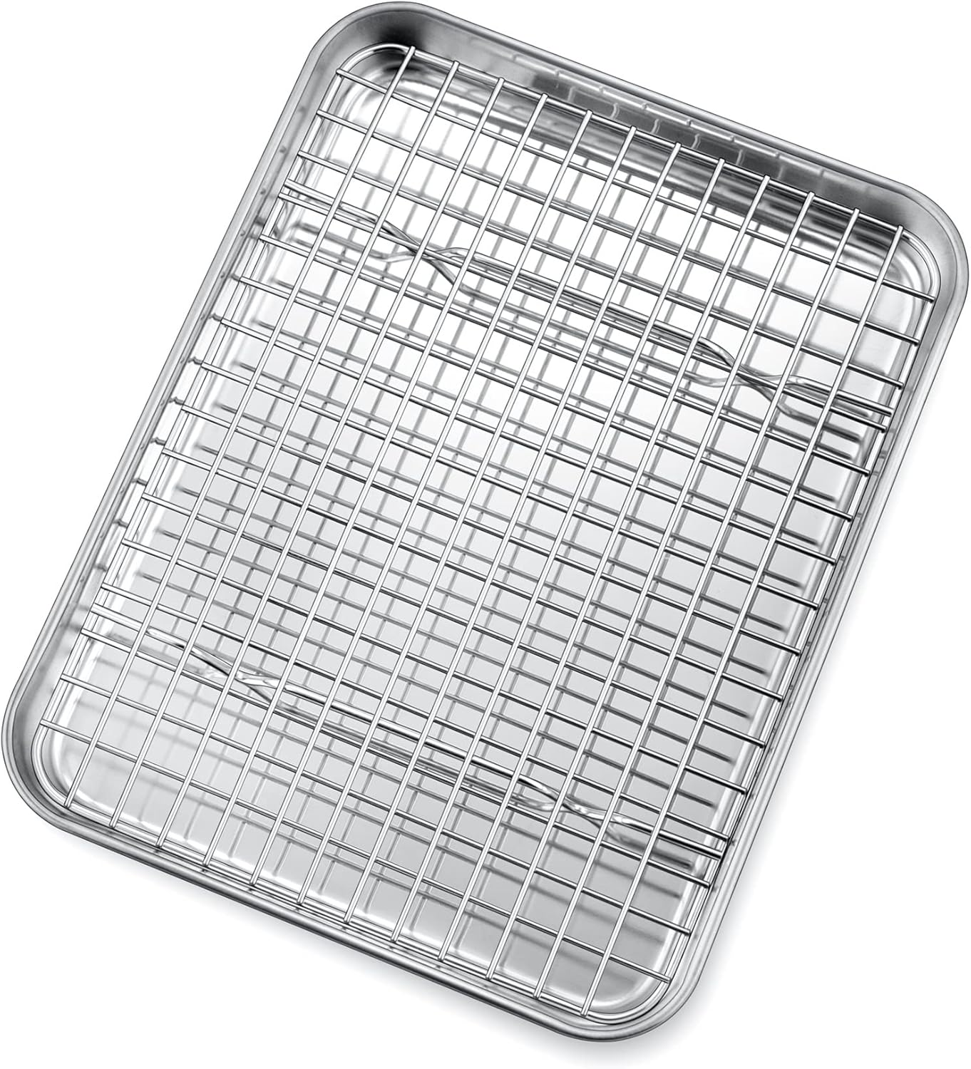 P&P CHEF Toaster Oven Pan Set - 10.4 Inch Stainless Steel Baking Tray with Cooling Rack | Dishwasher Safe, Non-Toxic & Durable