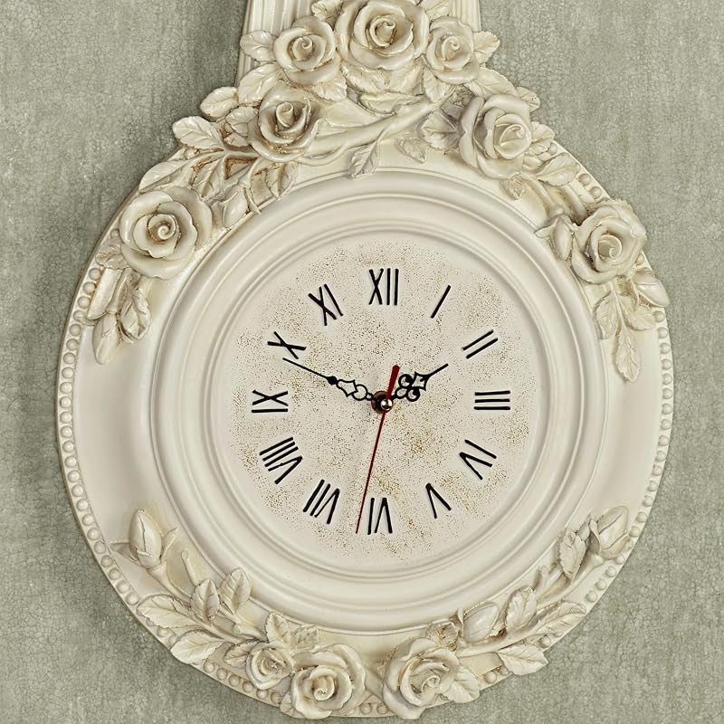 Touch of Class Ribbons and Roses Wall Clock - Antique White, 13in Wide