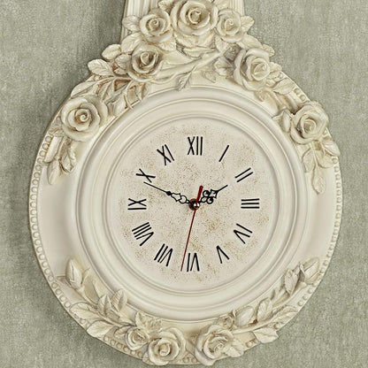 Touch of Class Ribbons and Roses Wall Clock - Antique White, 13in Wide