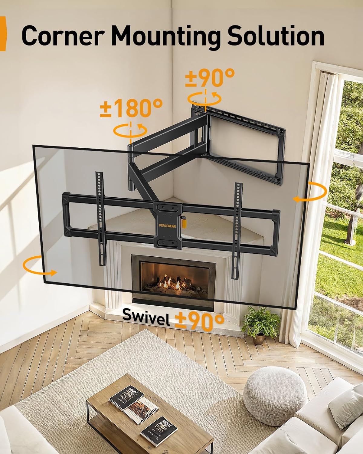 Perlegear Full Motion TV Wall Mount - Fits 42–97 Inch TVs Up to 150 lbs | Easy Install with Swivel & Tilt