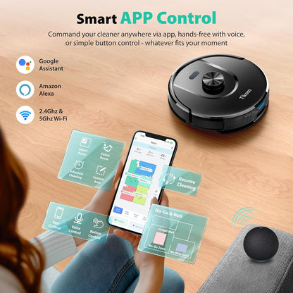 Tikom Robot Vacuum - 6000Pa Robotic Cleaner with Self-Emptying Base & LiDAR Navigation | Ideal for Pet Hair & Hard Floors (L8000 Plus)
