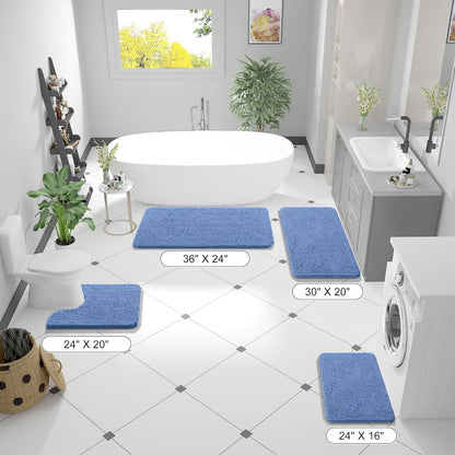 OLANLY Soft Absorbent Chenille Bath Rugs - Quick Dry & Machine Washable | 24x16 Cornflower Blue