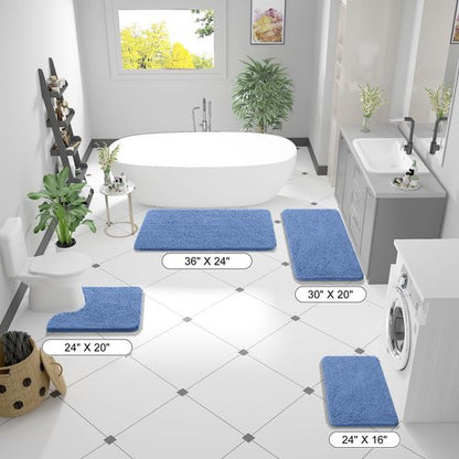 OLANLY Bathroom Rugs 47x24, Extra Soft Absorbent Chenille Bath Rugs, Rubber Backing Quick Dry, Machine Washable Bath Mats for Bathroom Floor, Tub and Shower, Home Decor Accessories, Cornflower Blue