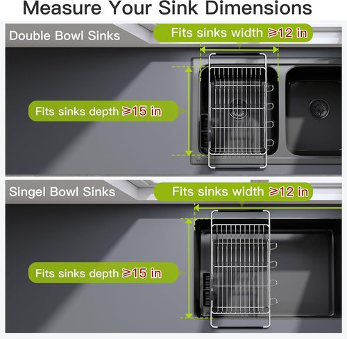 JASIWAY Expandable Stainless Steel Dish Drying Rack - In-Sink Design with Utensil Holder | Silver Finish