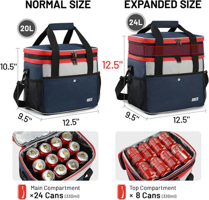 MIER Expandable 24L Lunch Bag - Double Layer Insulated Cooler Tote for Work & Travel | Navy Blue