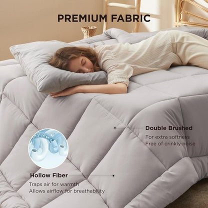 Bedsure Comforter Duvet Insert - All-Season Quilted Queen Size Bedding, GentleSoft Down Alternative, Light Grey 88 x 88 Inches