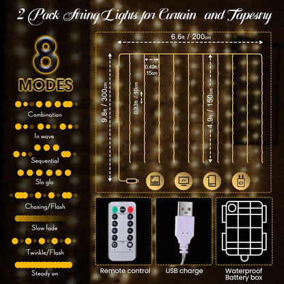Tuanse 195 LED Curtain Lights - 8 Lighting Modes & Remote Control | 6.5 x 5 Feet Fairy Backdrop for Indoor/Outdoor Decor