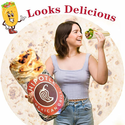 Tan 71 Inch Burritos Throw Blanket - Realistic Tortilla Food Blanket, 285 GSM Flannel, Double-Sided