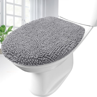 OLANLY Chenille Bath Rug Set - Soft Grey Bath Rug (30x20) & Toilet Lid Cover (17.5x15)