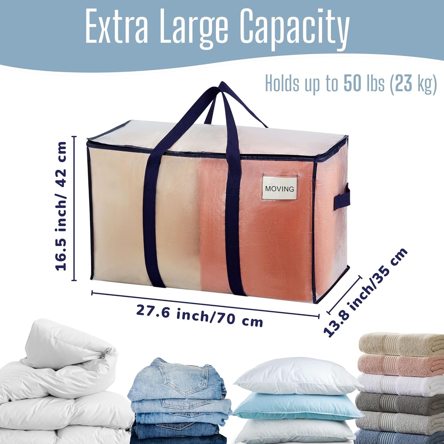 VENO Heavy Duty Moving Bags - 10 Pack Extra Large Storage Solution with Reinforced Handles & Strong Zippers | Foldable & Reusable for Clothes & Dorm Storage