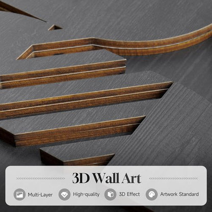 Framed 3D Black Abstract Wood Wall Art - Set of 2 Modern Geometric Paintings | Minimalist Decor for Living Room, Bedroom, Office - 24x24 Inch