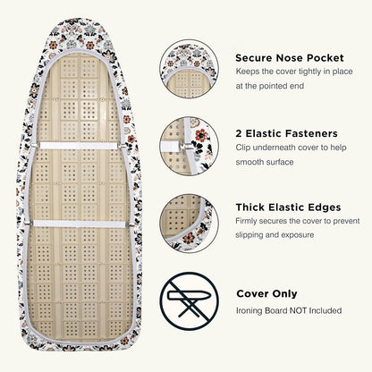 UniSimp Ironing Board Cover - Extra Thick Natural Cotton, Scorch & Stain Resistant | 18"x49" Floral Design