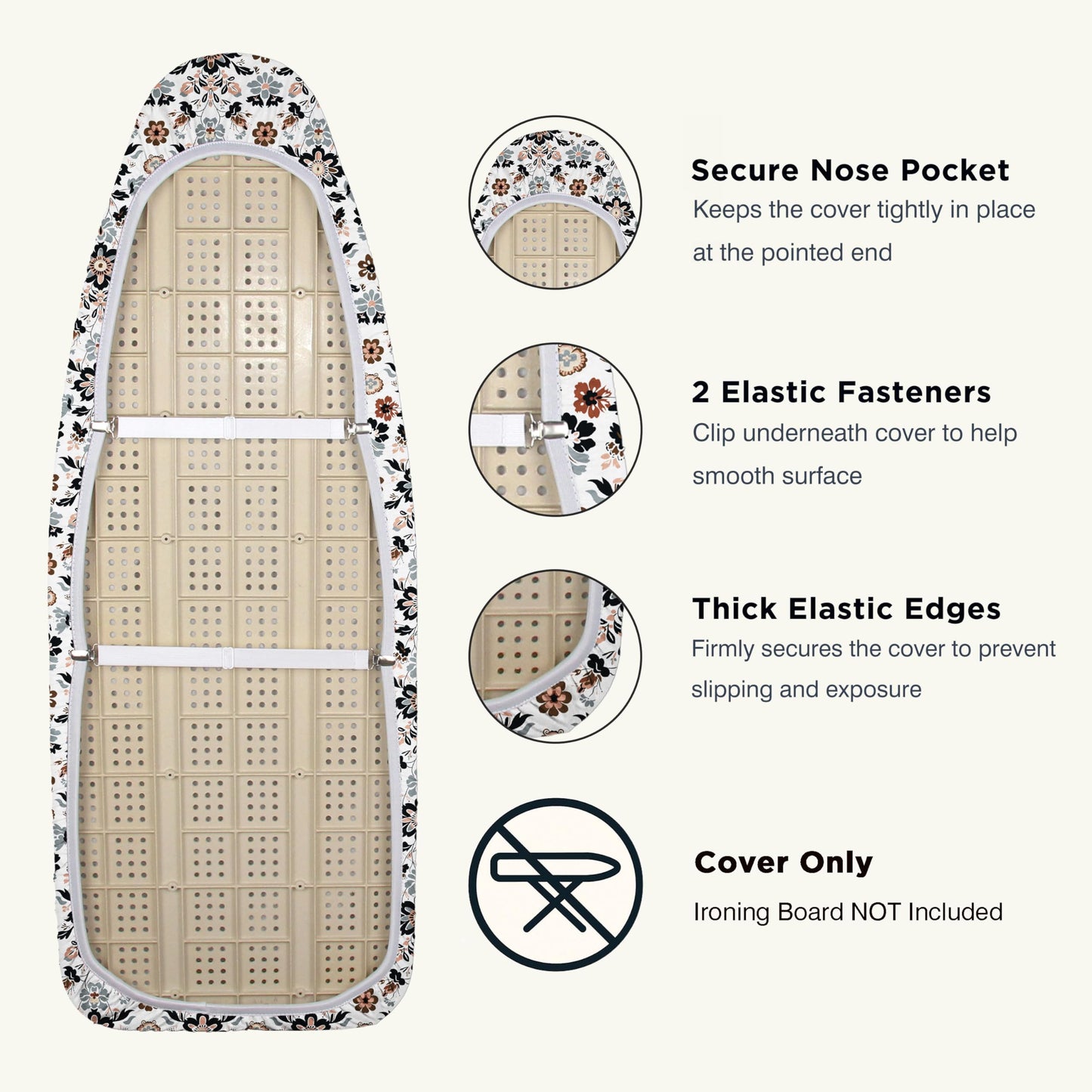 UniSimp Ironing Board Cover and Pad 18"x49" Extra Thick Natural Cotton,Scorch and Stain Resistant Iron Board Cover,Wide Ironing Board Cover with Fasteners Heavy Duty Heatproof Elastic Edge Floral