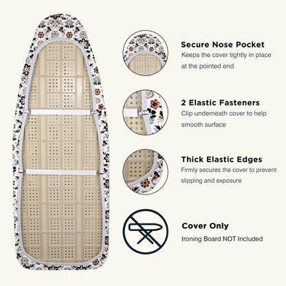 UniSimp Ironing Board Cover and Pad 18"x49" Extra Thick Natural Cotton,Scorch and Stain Resistant Iron Board Cover,Wide Ironing Board Cover with Fasteners Heavy Duty Heatproof Elastic Edge Floral