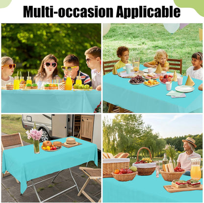 Smiry Disposable Tablecloths - 6 Pack Waterproof Rectangle Covers, 54 x 108 Inch, Sturdy Teal Design
