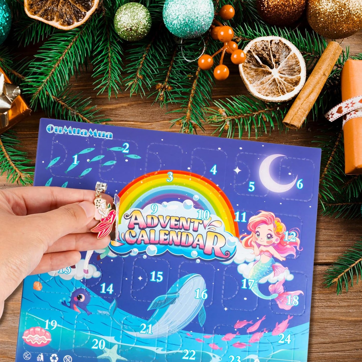 OuMuaMua Advent Calendar Charm Bracelets - 24 Days Christmas Countdown with Mermaid & Unicorn | DIY Jewelry Kit for Girls & Women