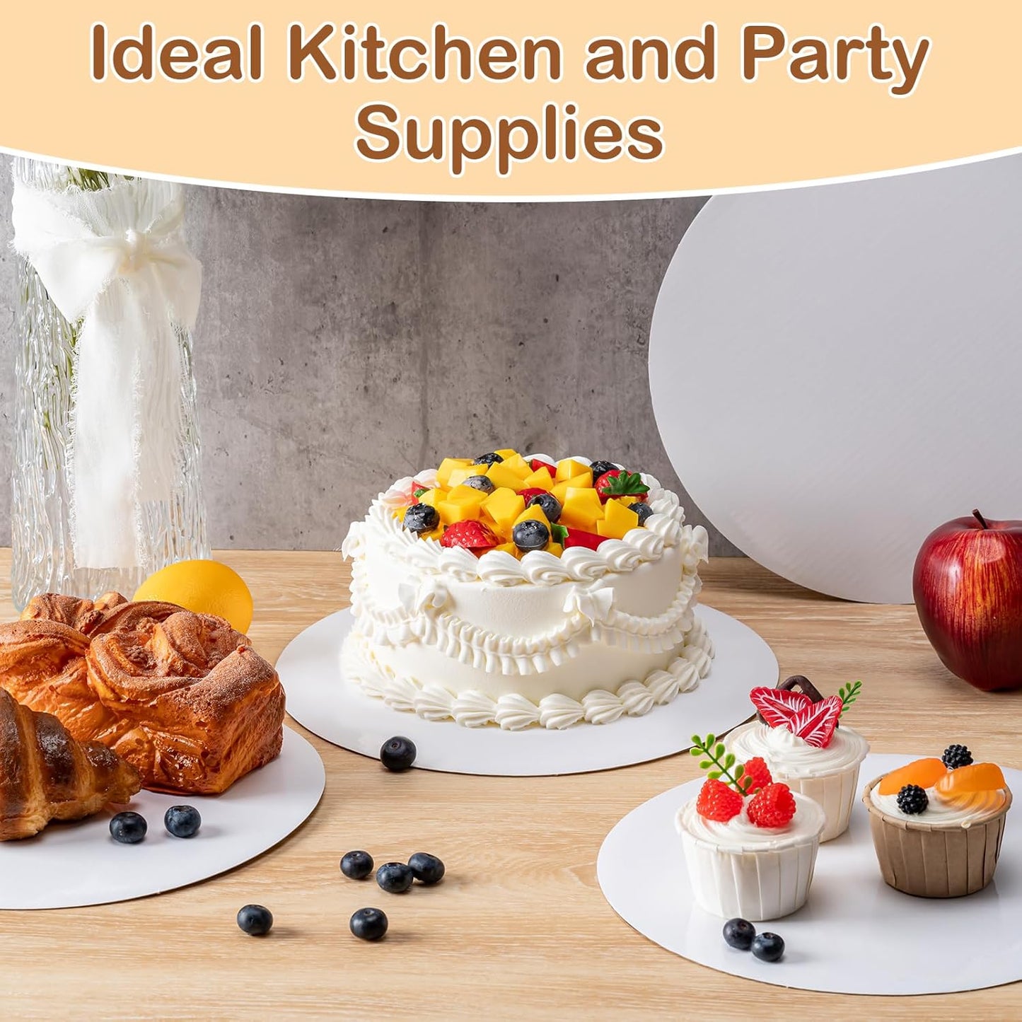 Skiennix 10-Inch Round Cake Boards - 6 Pcs Waterproof & Oil-Proof Food-Grade Cardboard for Weddings & Desserts