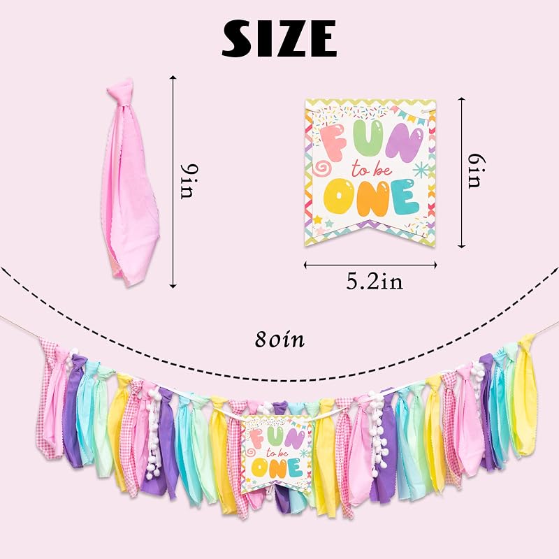 Fun to Be One High Chair Banner - Pre-Strung Pastel Fabric World Baby Party Décor