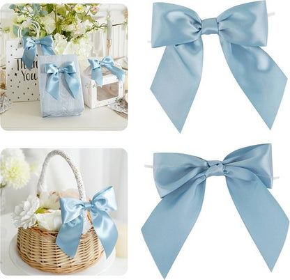 AIMUDI Satin Bows - Dusty Blue 5.5" Premade Ribbon Bows for Gift Wrapping | 24 Pack for Events & Crafts