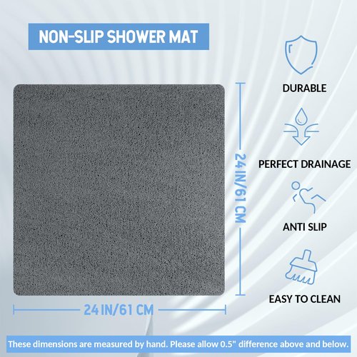Hargiis Non Slip Shower Mat, Anti Slip Bath Mat, Quick Drying Bath Tub Mats, Foot Scrubber Mat, Anti Slip Mat for Tub, Floor, Bathroom, Home, Kitchen, Hotel (Grey 24”x24”)