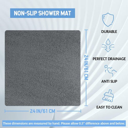 Hargiis Non Slip Shower Mat, Anti Slip Bath Mat, Quick Drying Bath Tub Mats, Foot Scrubber Mat, Anti Slip Mat for Tub, Floor, Bathroom, Home, Kitchen, Hotel (Grey 24”x24”)