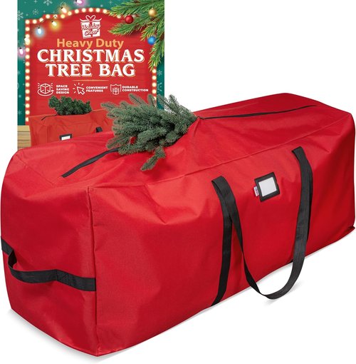 Holiday Cheer Heavy Duty Artificial Christmas Tree Storage Bag - Waterproof, Fits Up to 9ft, Red