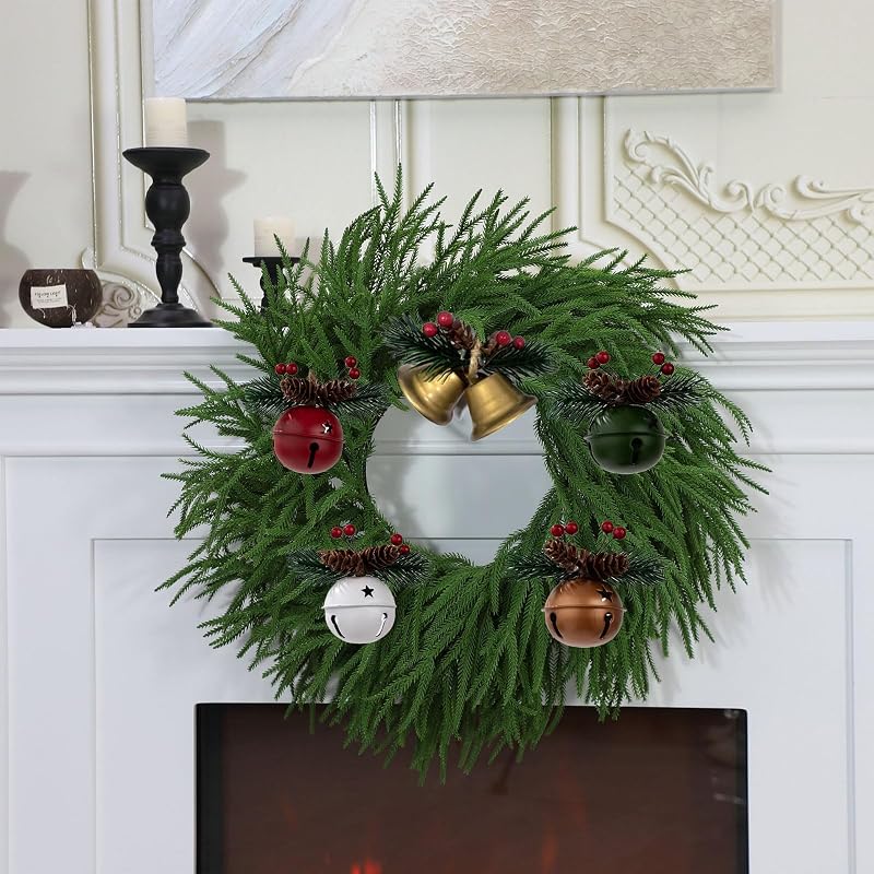 5-Pack Christmas Bell Ornaments Set for Tree, Wreath, Window & Mantel - Red, Green, Gold & White