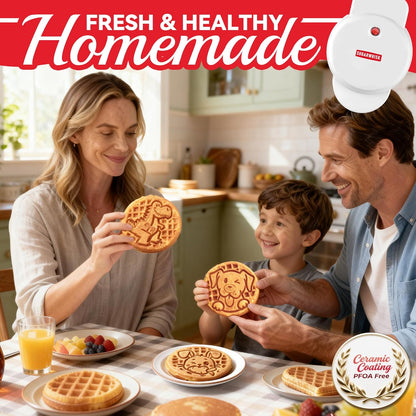 Skiennix 6-in-1 Mini Waffle Maker - Removable Plates & Premium Ceramic Coating, 4.5'' White Waffle Iron