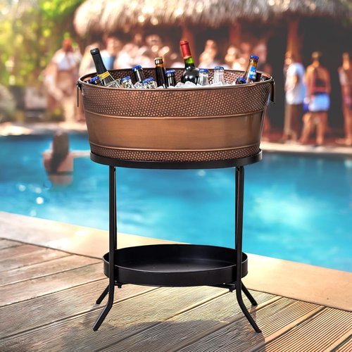 BREKX Aspen Metal Beverage Tub with Stand, 6 Gallon Galvanized Tub with Durable Copper Finish, Ice Tub Cooler Stand, Drink Cooler for Parties - Copper Anniversary