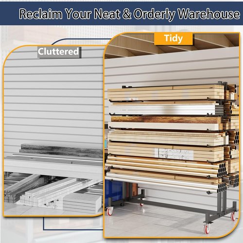 Lumber Storage Rack by [Brand Name] - 2000lbs Heavy Duty Freestanding Pipe Rack | 7 Tiers, Double-Sided Wood Shelves, 4 Silent Casters, Black - 59.84"L x 35.43"W x 65.74"H