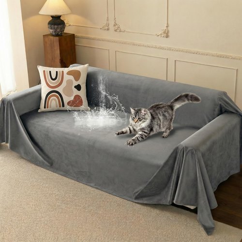 Loiion Velvet Sofa Cover, Ultra Soft Waterproof Non-Slip Couch Cover for Pets, Cat-Scratch Resistant Couch Cover, Pet & Kid Proof Scratch & Hair Resistant Washable Furniture Protector 118"X71" Grey