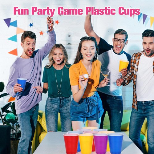 Kochorie 60 Pcs 12 Oz Colorful Plastic Cups - Heavy Duty Disposable Party Drinking Cups for Celebrations