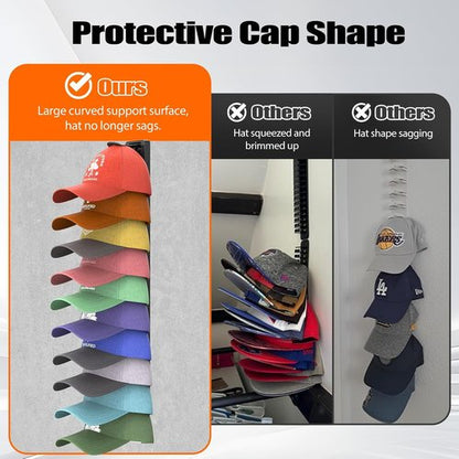 Hat Organizer - Skiennix Baseball Cap Rack Holds Up to 40 Hats | Strong Adhesive Wall Storage (Black)