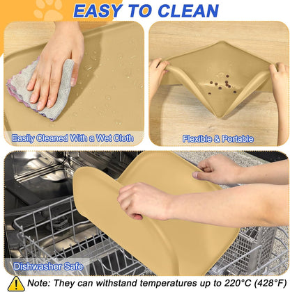 Skiennix Silicone Pet Feeding Mat - Waterproof Dog & Cat Bowl Placemat with Raised Edge | 19 x 12 x 0.7 Dark Beige
