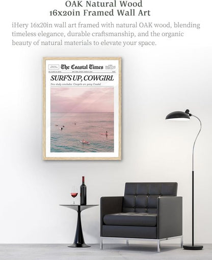 iHery Coastal Cowgirl Wall Art | Trendy Beige Oak Framed Prints | Large 16x20in Canvas Decor