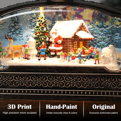 Priddop Christmas Snow Globe - Santa Claus & Snowman Decoration with Timer & Music | USB/Battery Operated