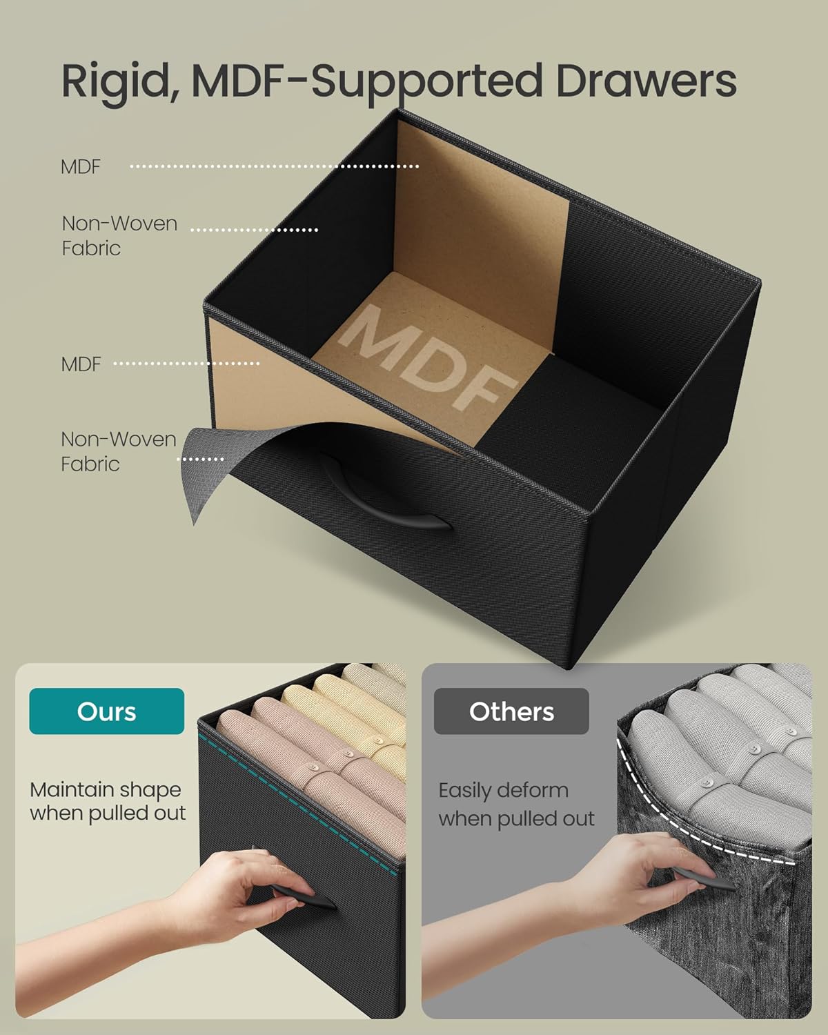SONGMICS Dresser - Rustic Brown & Ink Black Chest of Drawers with 10 Non-Woven Fabric Storage Bins