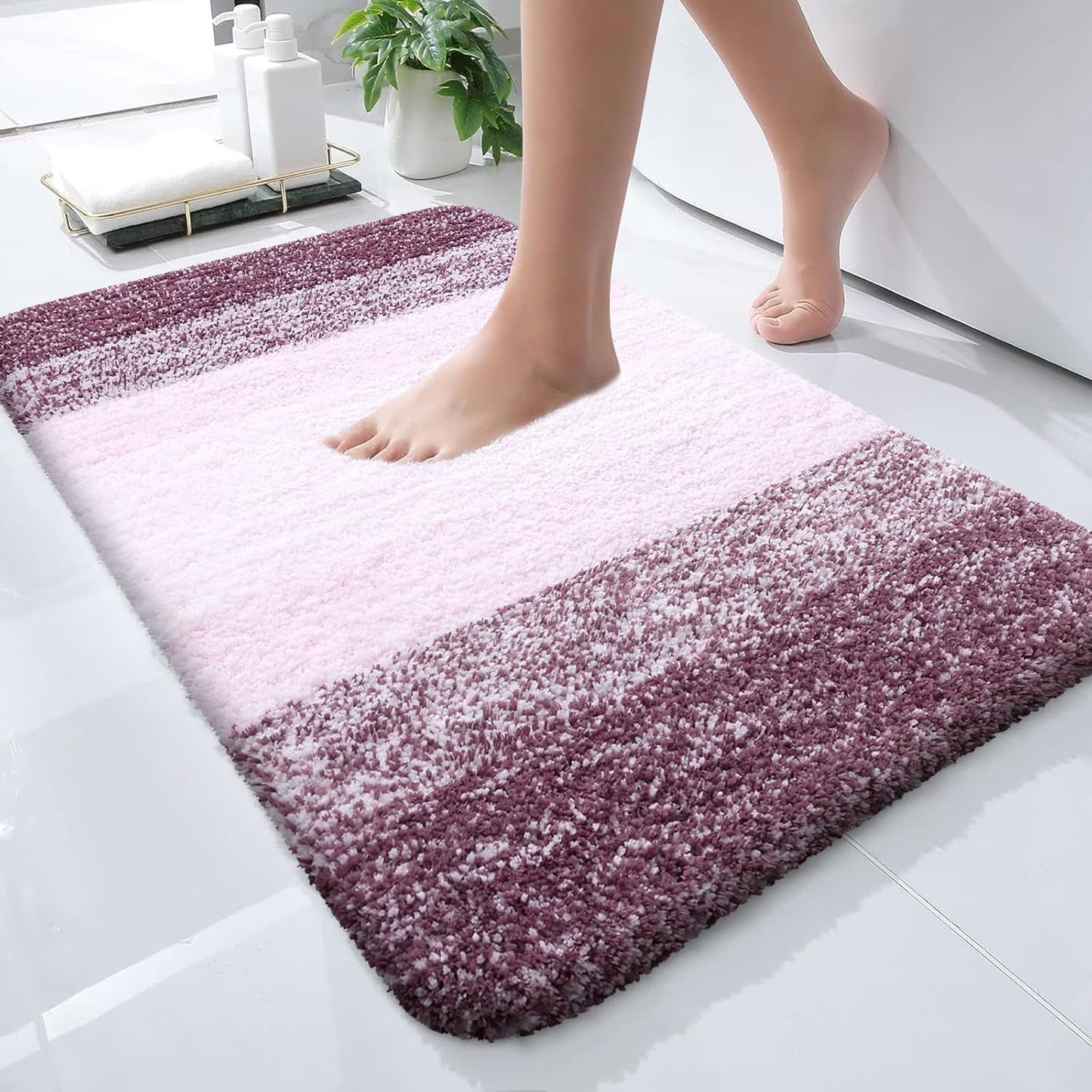 OLANLY Small Bathroom Rugs - Extra Soft Microfiber Mat 24x16 | Quick Dry & Machine Washable, Mauve