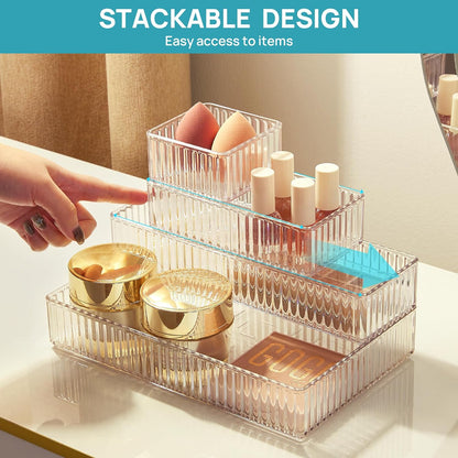 Vtopmart 7-Piece Clear Drawer Organizer Set - Stackable Acrylic Trays for Makeup, Office Supplies & Kitchen Utensils